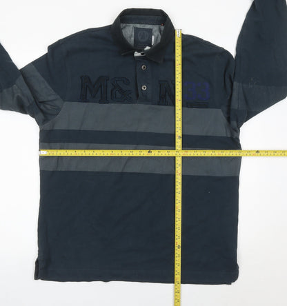 Wrangler Men’s Blue XL Striped Long Sleeve Polo Shirt Regular Fit