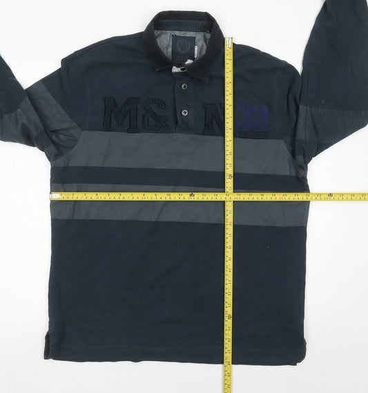 Wrangler Men’s Blue XL Striped Long Sleeve Polo Shirt Regular Fit