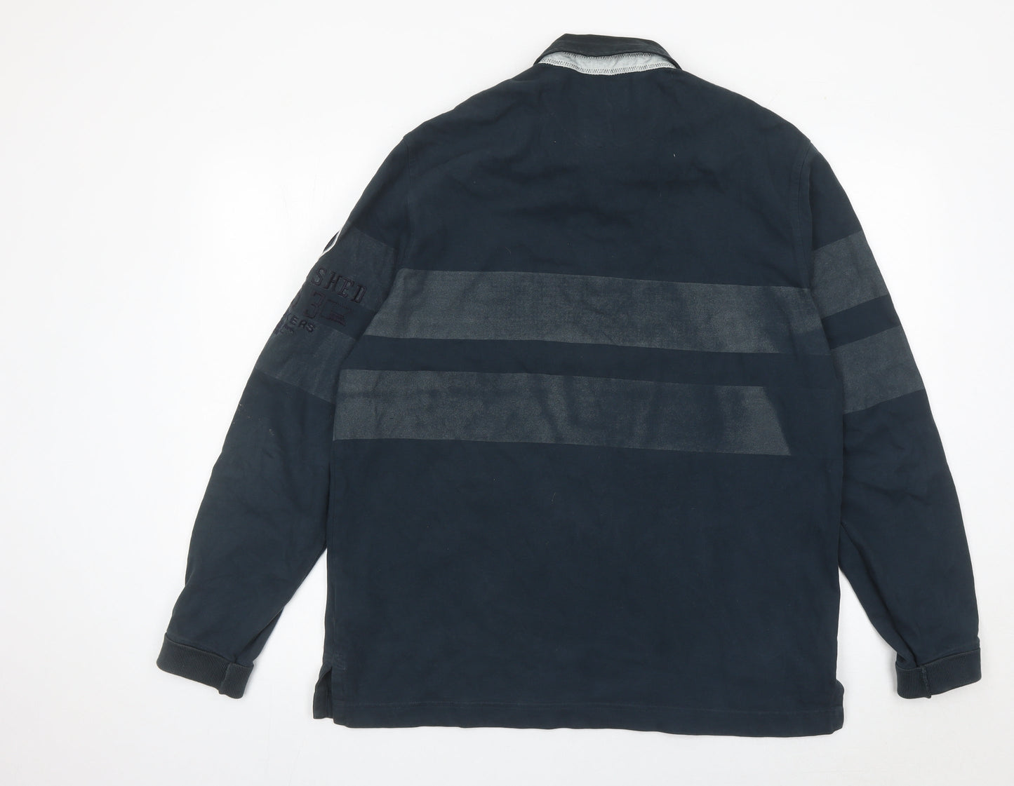 Wrangler Men’s Blue XL Striped Long Sleeve Polo Shirt Regular Fit