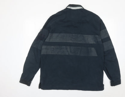 Wrangler Men’s Blue XL Striped Long Sleeve Polo Shirt Regular Fit