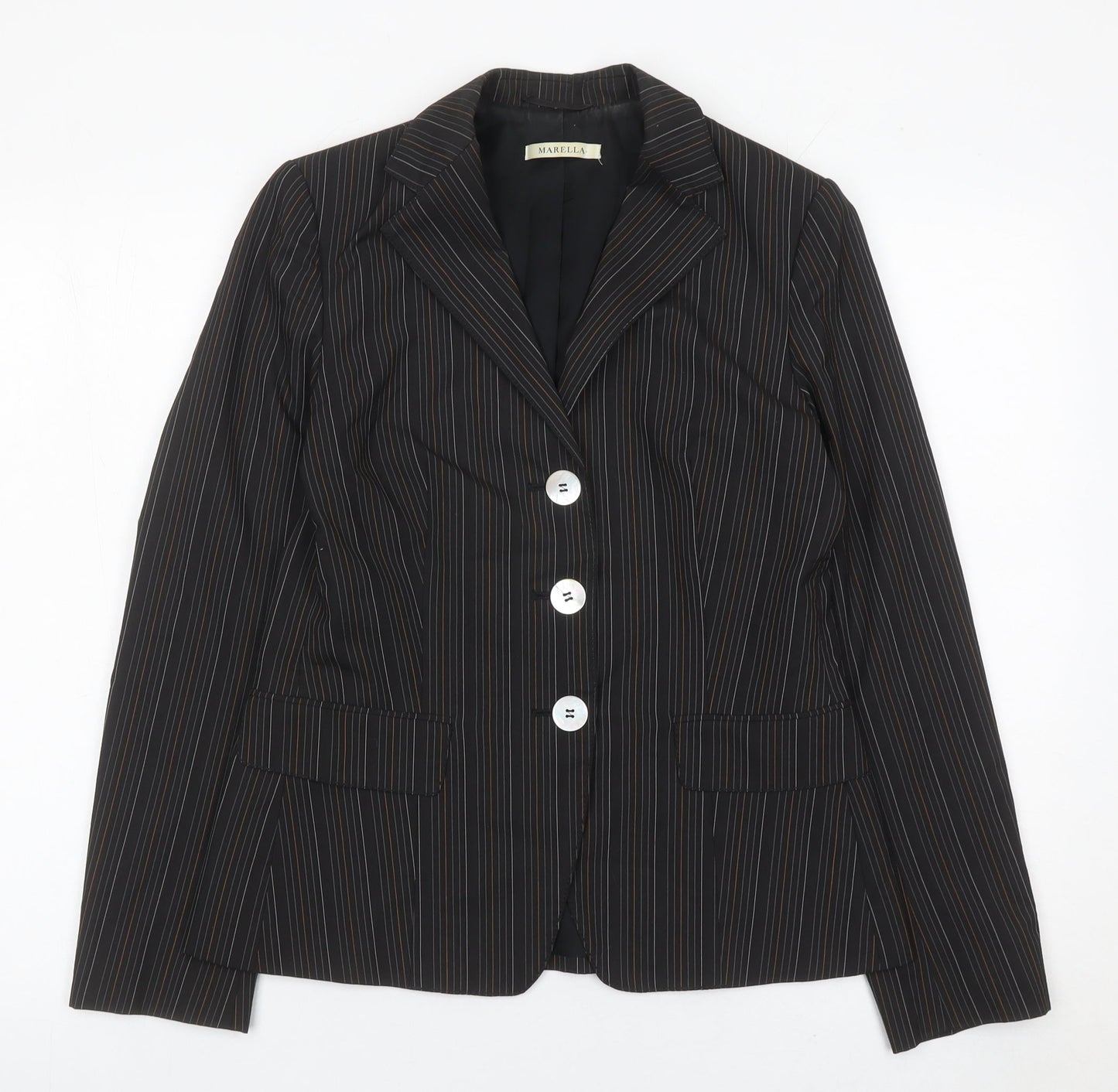 Marella Womens Black Pinstripe Blazer Jacket Size 10