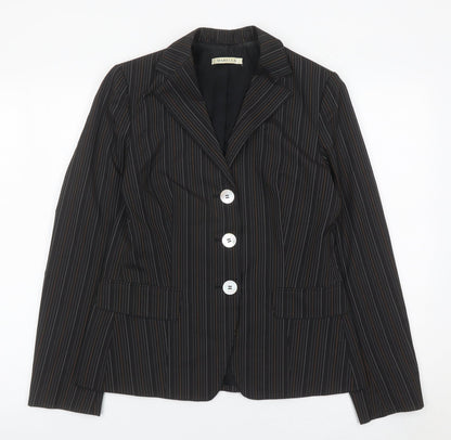 Marella Womens Black Pinstripe Blazer Jacket Size 10