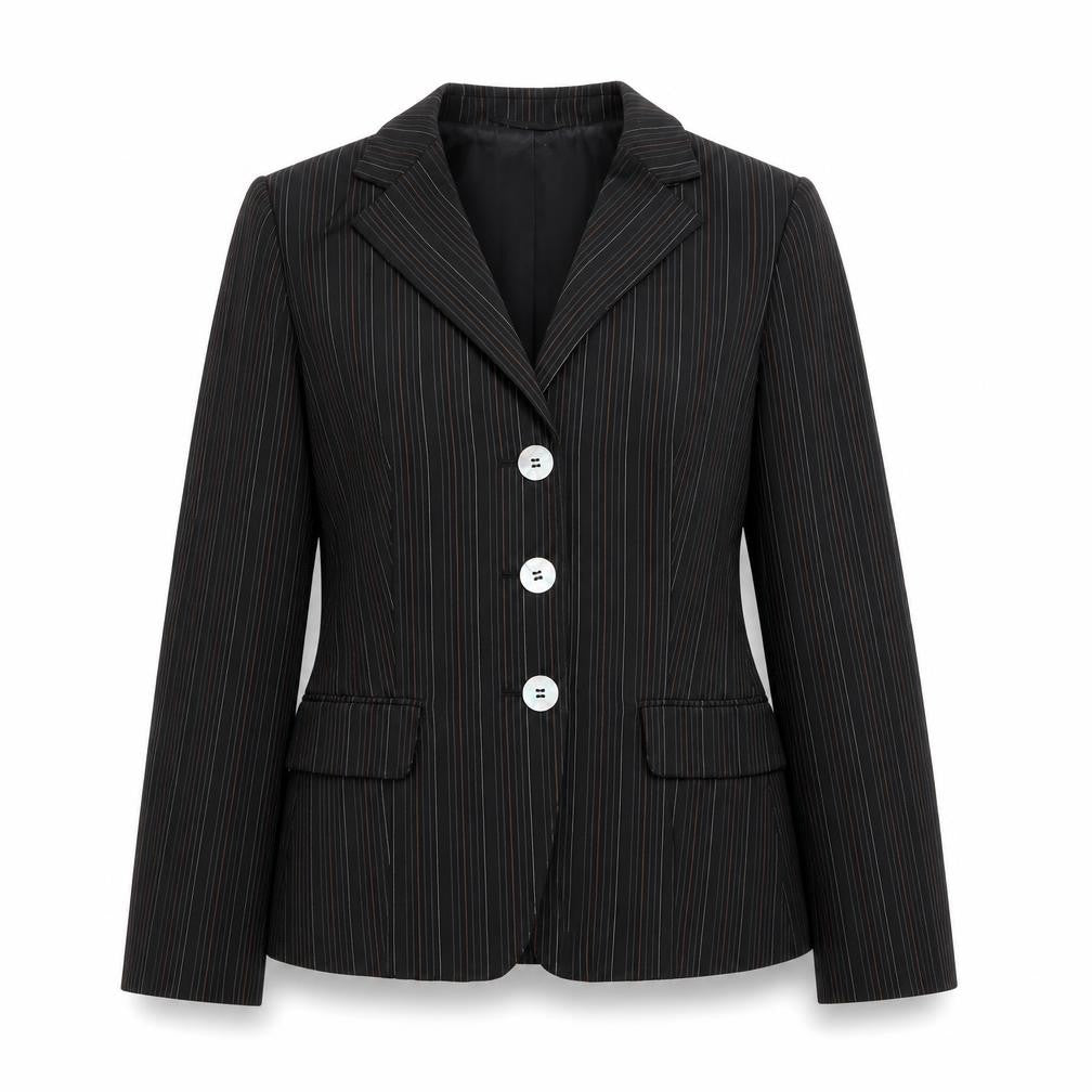 Marella Womens Black Pinstripe Blazer Jacket Size 10