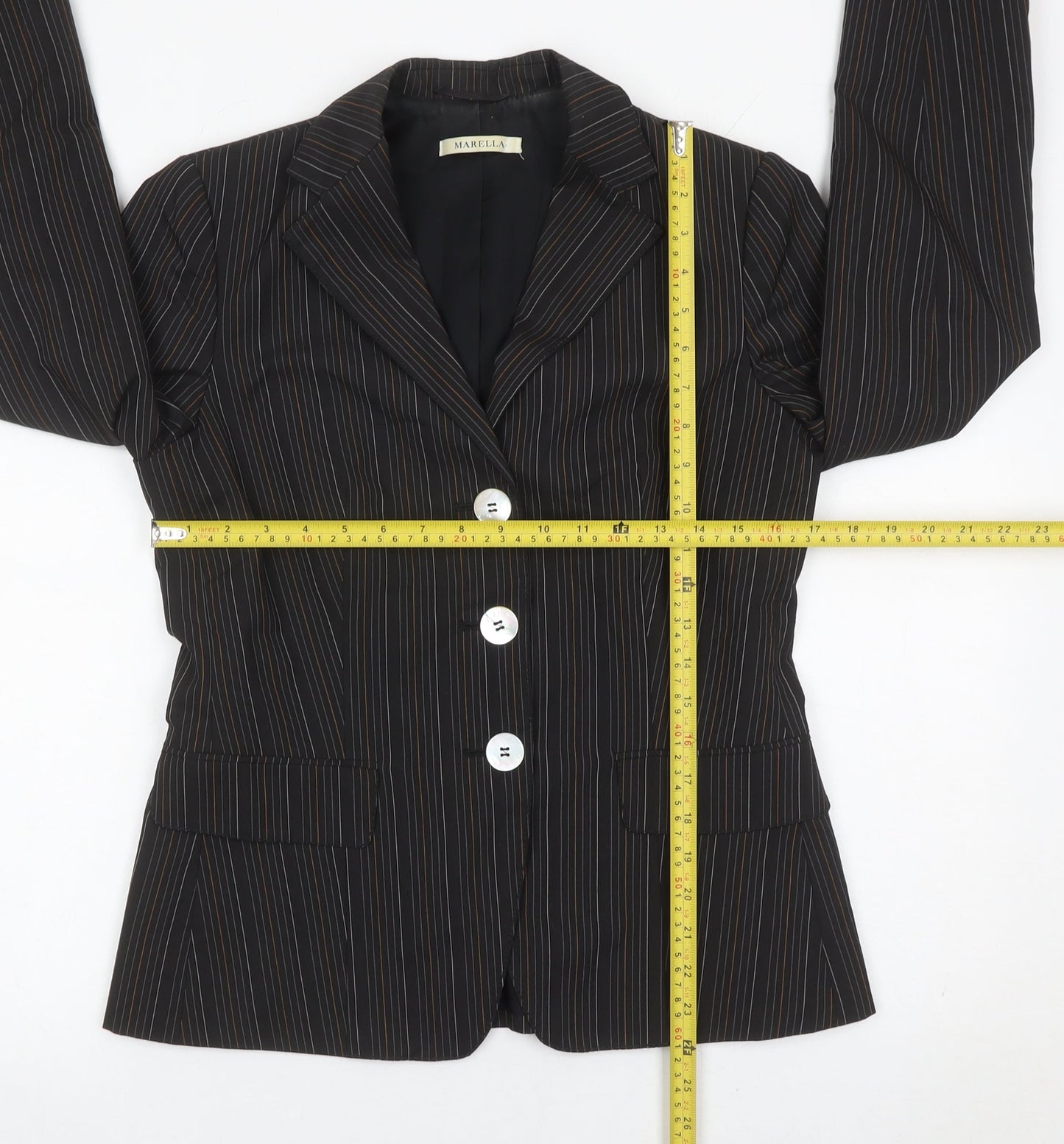 Marella Womens Black Pinstripe Blazer Jacket Size 10