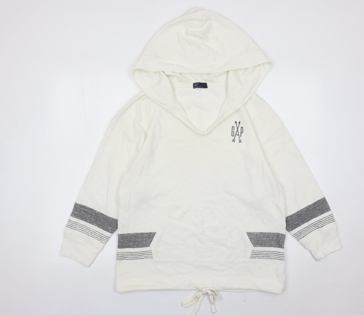 GAP Women Ivory Hoodie Pullover Medium Cotton Blend Hooded Sweatshirt