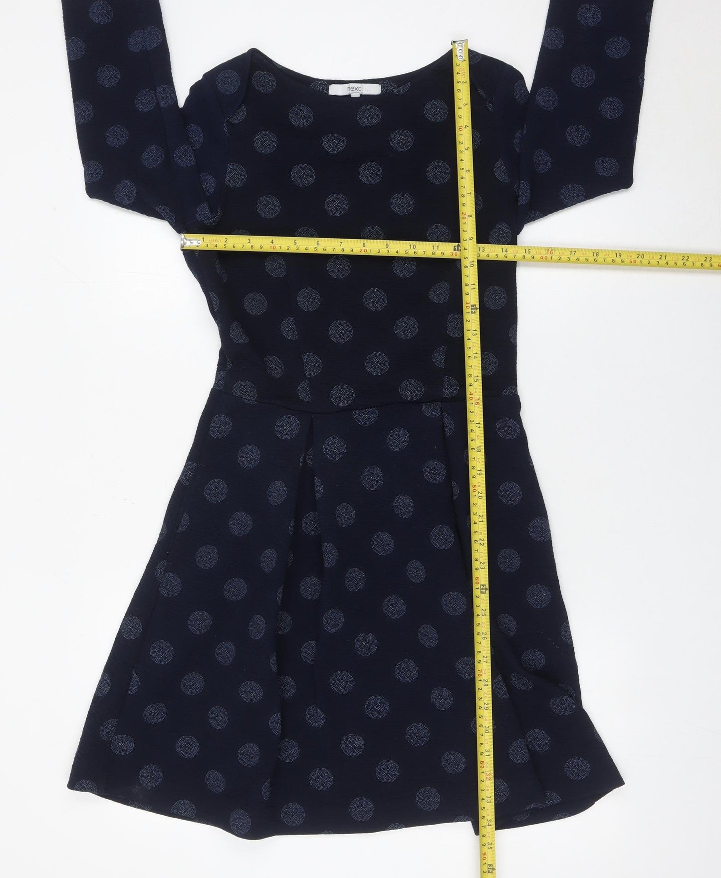 Next Women's Blue Polka Dot Fit & Flare Dress Size 10