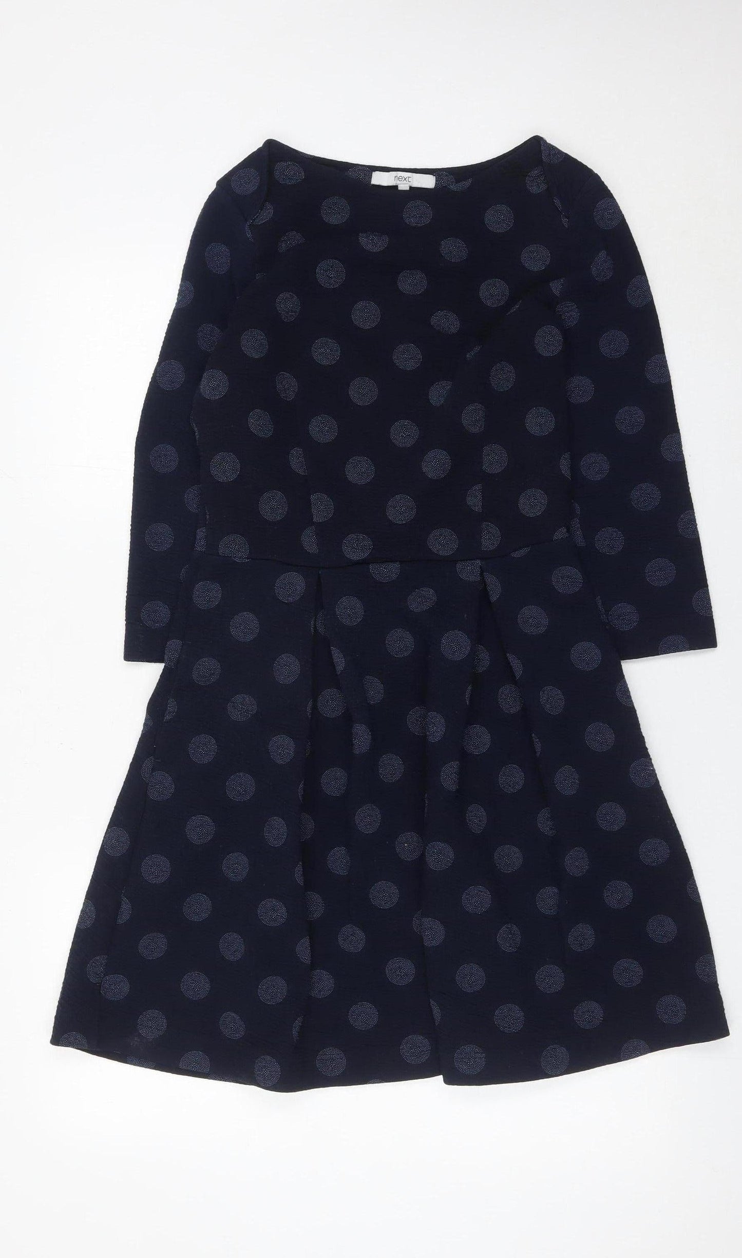 Next Women's Blue Polka Dot Fit & Flare Dress Size 10