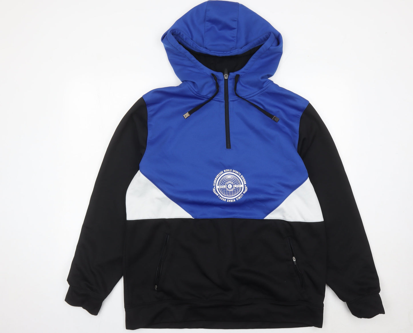 Elbow Grease Athletics Men's Blue Black White Hoodie Size L 1/2 Zip