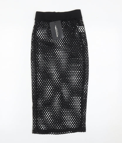 PrettyLittleThing Women’s Black Mesh Midi Pencil Skirt Size 8