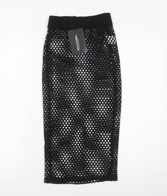 PrettyLittleThing Women’s Black Mesh Midi Pencil Skirt Size 8