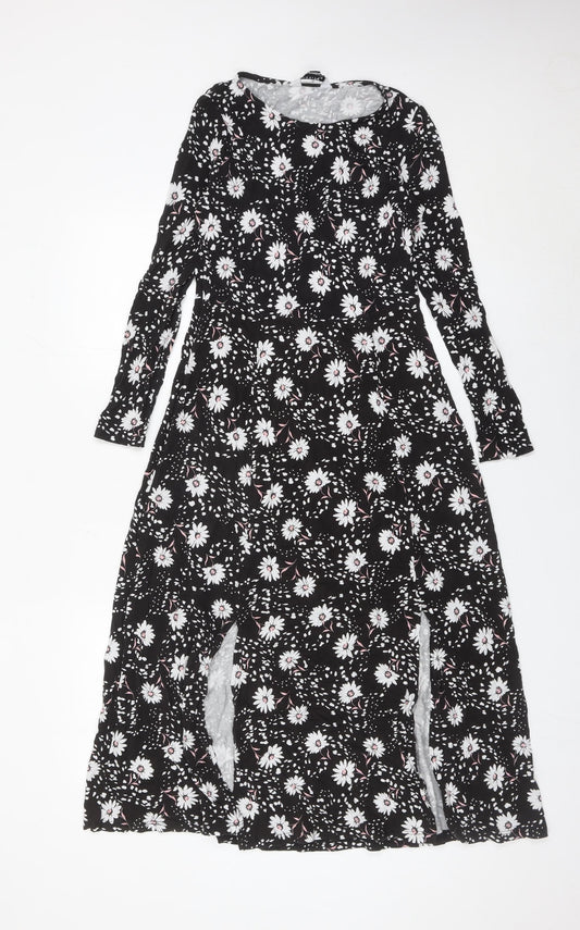 Dorothy Perkins Petite Women’s Black Floral Midi Fit & Flare Dress UK 8