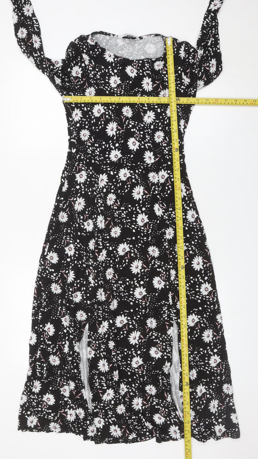 Dorothy Perkins Petite Women’s Black Floral Midi Fit & Flare Dress UK 8