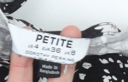 Dorothy Perkins Petite Women’s Black Floral Midi Fit & Flare Dress UK 8
