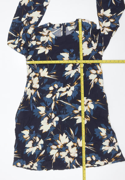 Wrap London Women’s Blue Floral Shift Dress UK 10 Knee Length