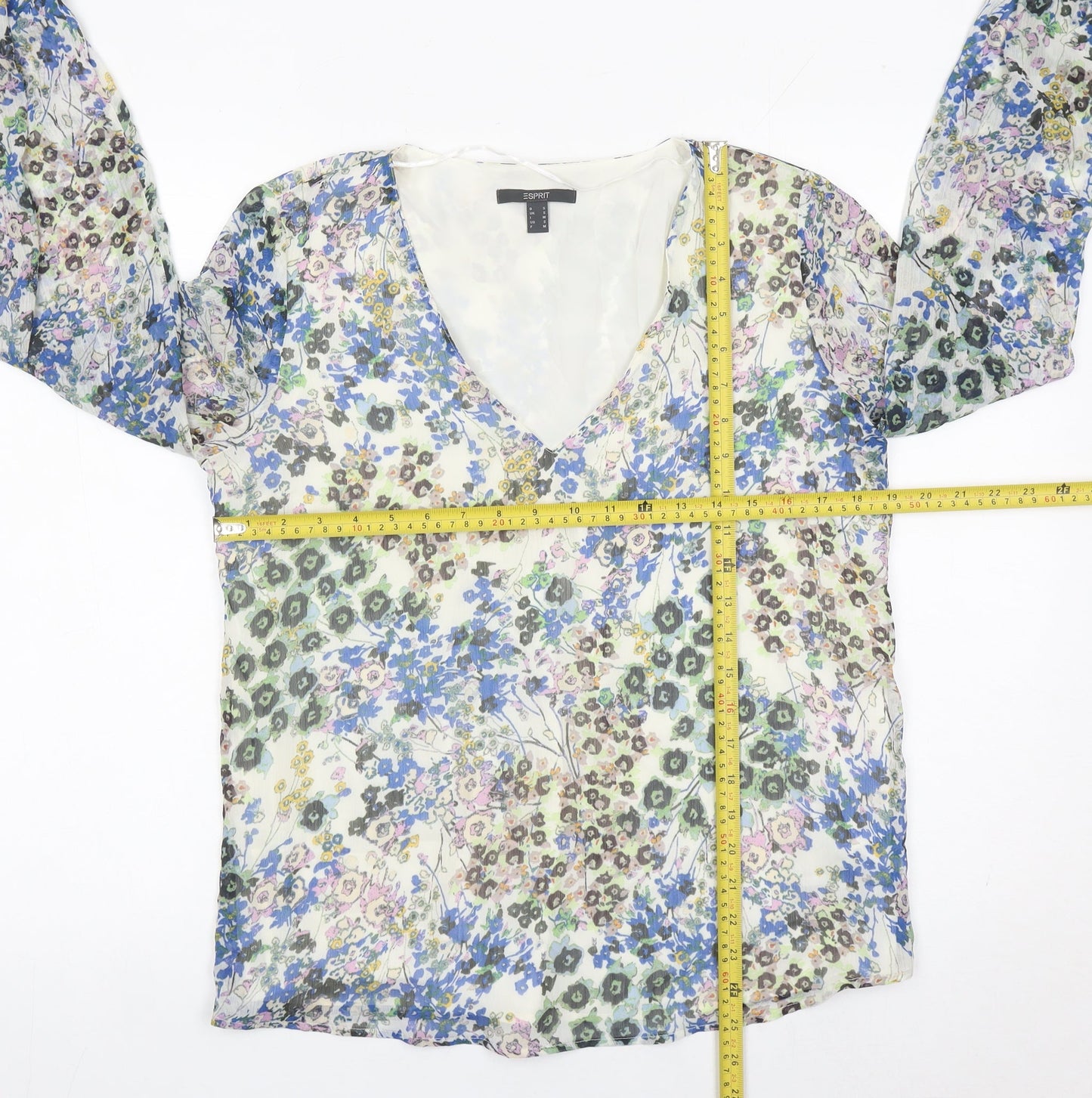 Esprit Womens Multicoloured Floral Chiffon Blouse S V-Neck Long Sleeve