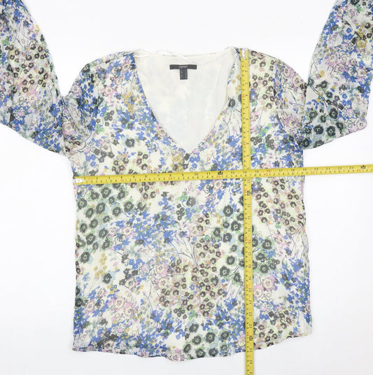 Esprit Womens Multicoloured Floral Chiffon Blouse S V-Neck Long Sleeve