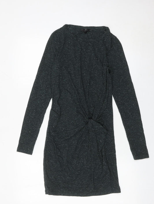 Topshop Women Black Size 8 Bodycon Knot Dress Long Sleeve