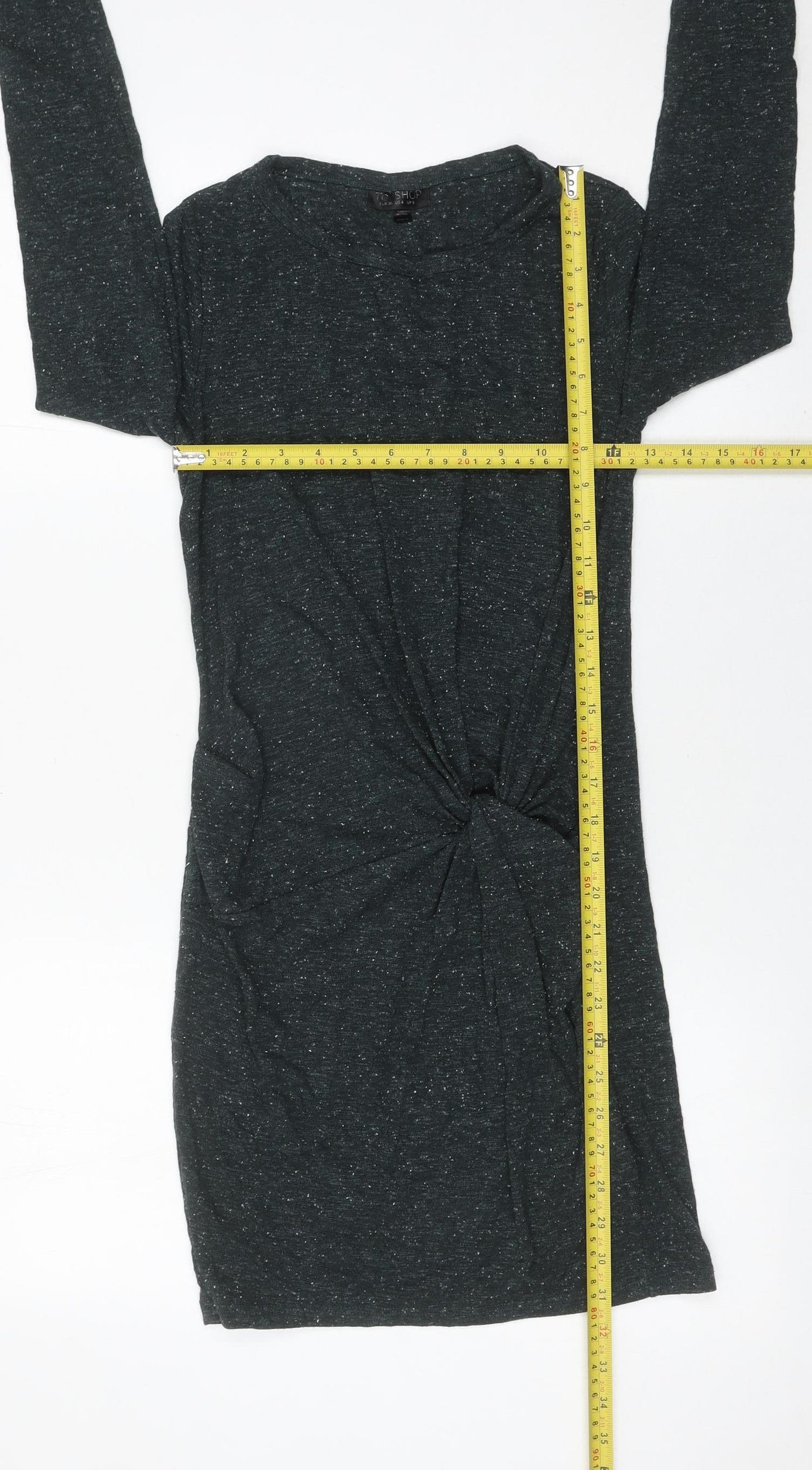 Topshop Women Black Size 8 Bodycon Knot Dress Long Sleeve