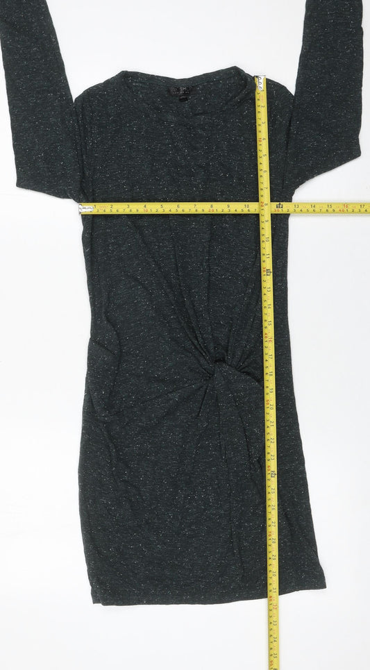Topshop Women Black Size 8 Bodycon Knot Dress Long Sleeve
