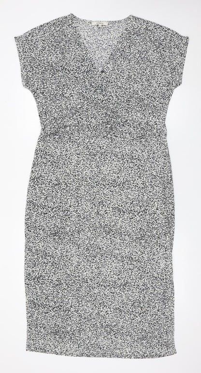 Garcia Womens Black White Sheath Dress Size L V-Neck Stretch Work