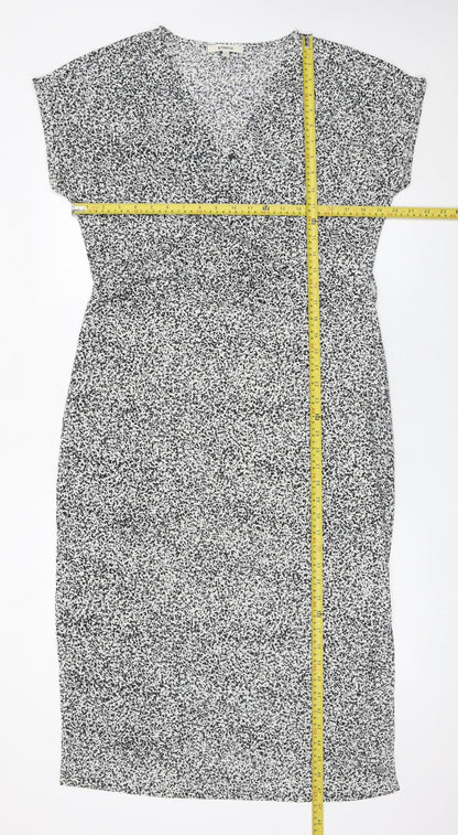 Garcia Womens Black White Sheath Dress Size L V-Neck Stretch Work
