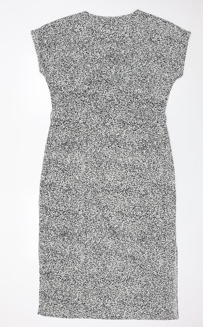 Garcia Womens Black White Sheath Dress Size L V-Neck Stretch Work