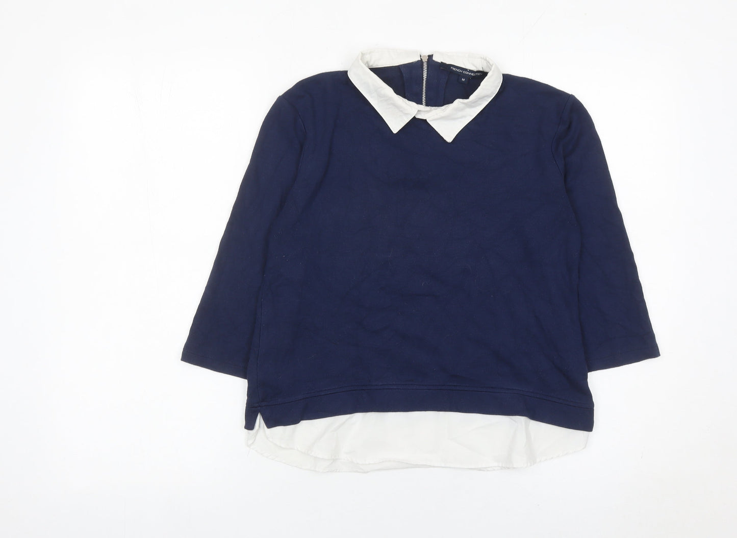 French Connection Women’s Blue Collared Zip Back Pullover Sweatshirt M