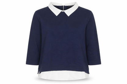 Front view of French Connection Women’s Blue Collared Zip Back Pullover Sweatshirt M