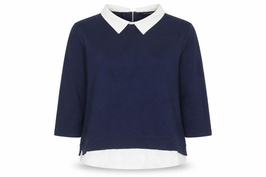 Front view of French Connection Women’s Blue Collared Zip Back Pullover Sweatshirt M