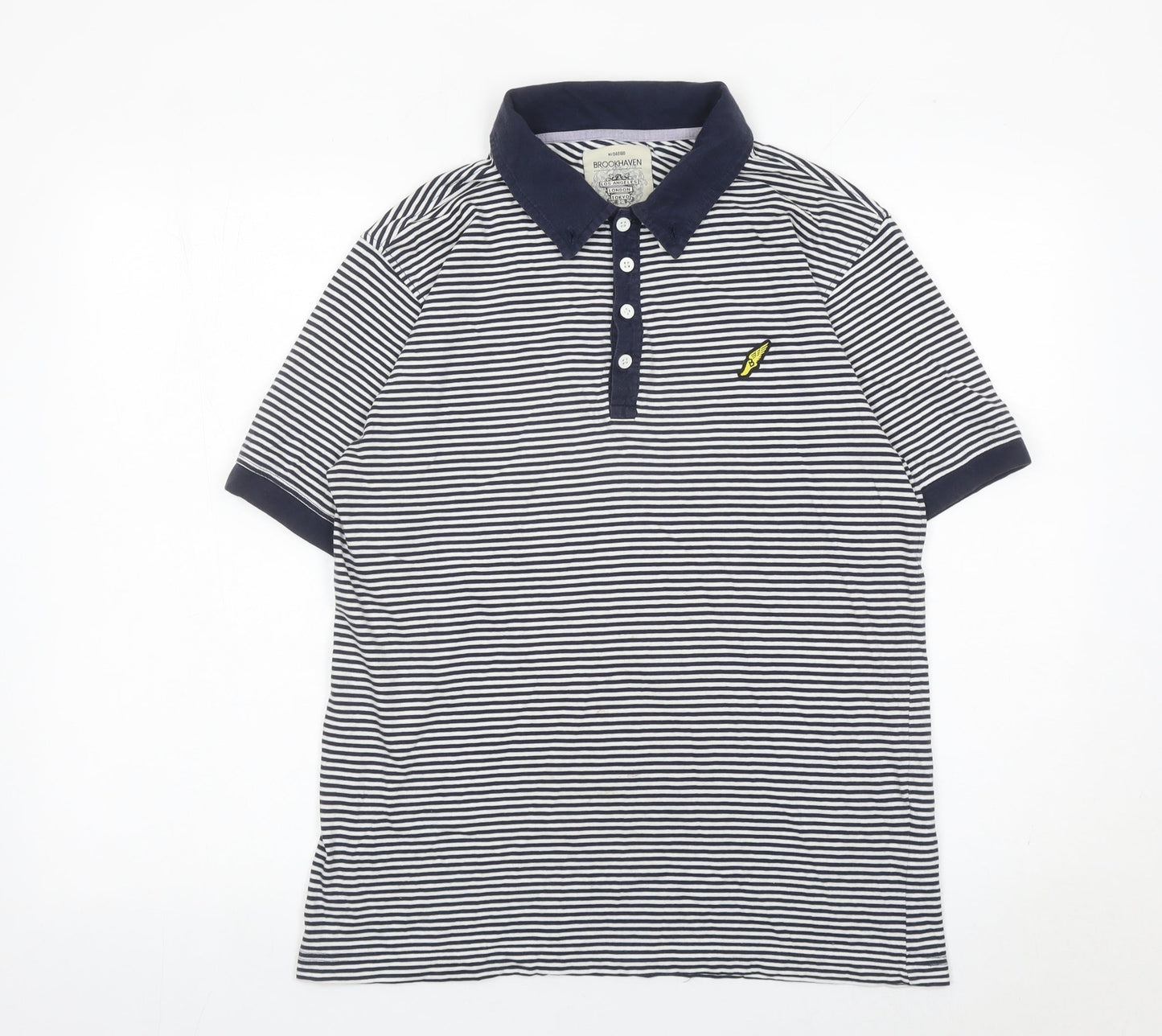 Brookhaven Men’s Blue Striped Cotton Polo Shirt Medium