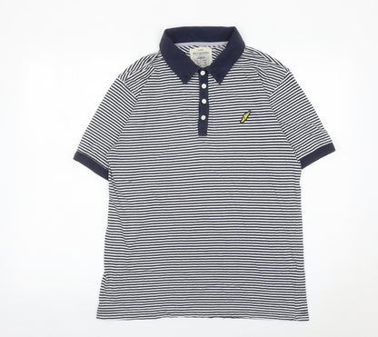 Brookhaven Men’s Blue Striped Cotton Polo Shirt Medium