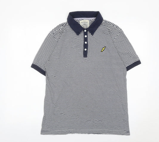 Brookhaven Men’s Blue Striped Cotton Polo Shirt Medium