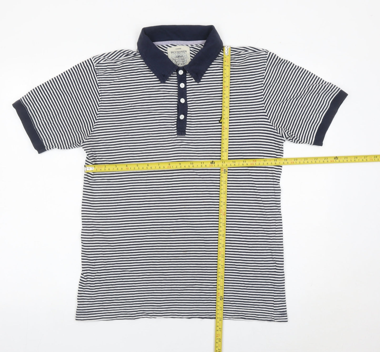 Brookhaven Men’s Blue Striped Cotton Polo Shirt Medium