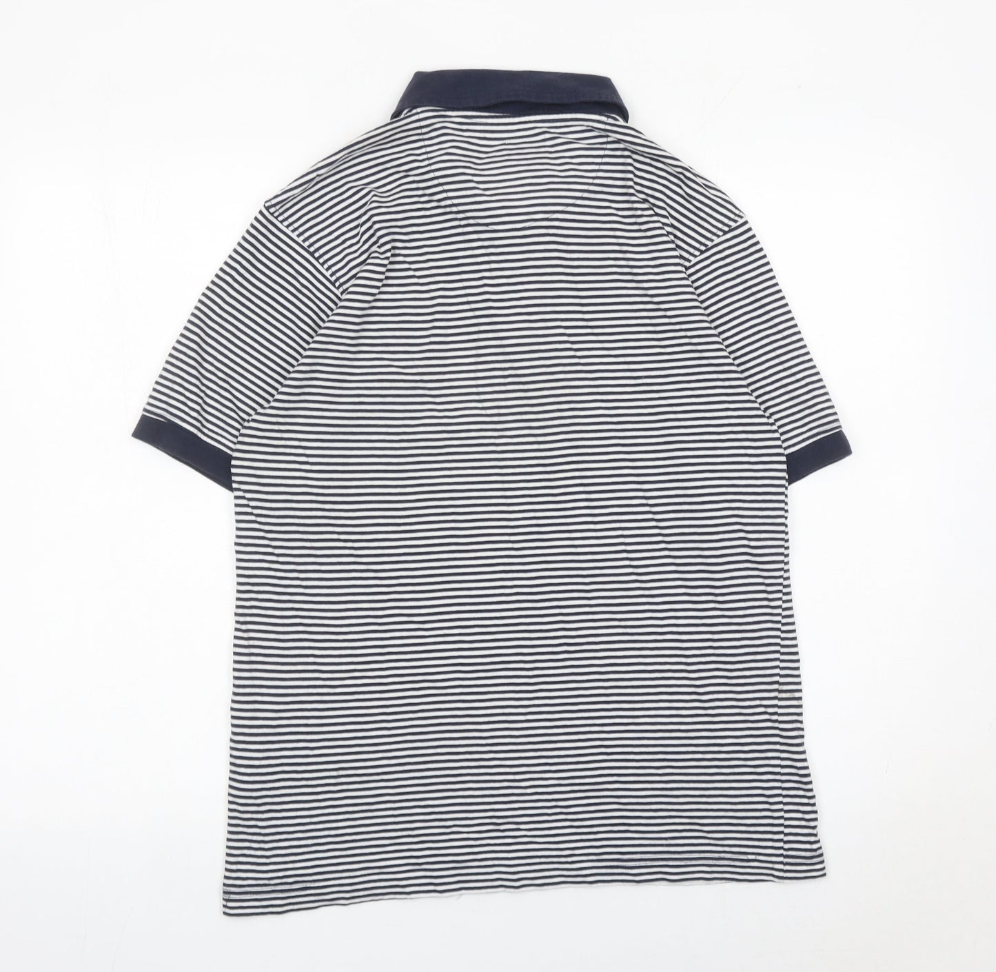 Brookhaven Men’s Blue Striped Cotton Polo Shirt Medium