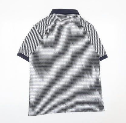 Brookhaven Men’s Blue Striped Cotton Polo Shirt Medium