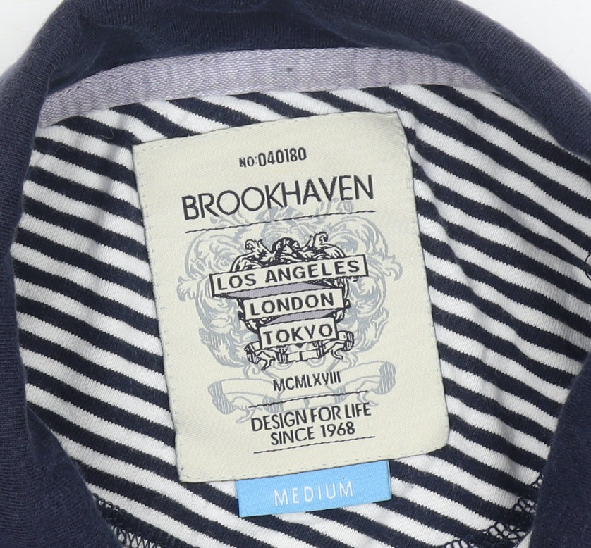 Brookhaven Men’s Blue Striped Cotton Polo Shirt Medium