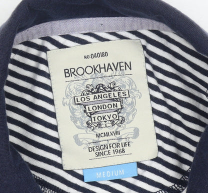 Brookhaven Men’s Blue Striped Cotton Polo Shirt Medium
