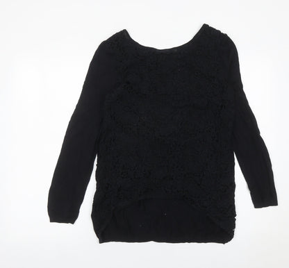 Next Womens Black Lace Tunic Blouse Size 12 Long Sleeve Cotton
