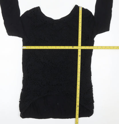 Next Womens Black Lace Tunic Blouse Size 12 Long Sleeve Cotton