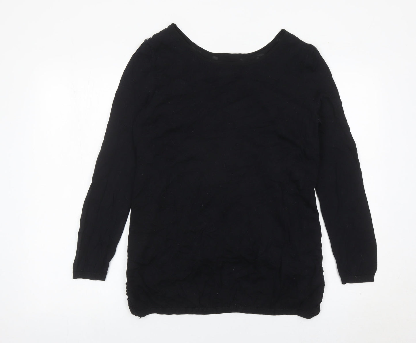 Next Womens Black Lace Tunic Blouse Size 12 Long Sleeve Cotton