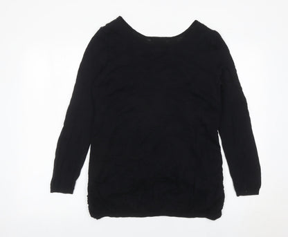 Next Womens Black Lace Tunic Blouse Size 12 Long Sleeve Cotton