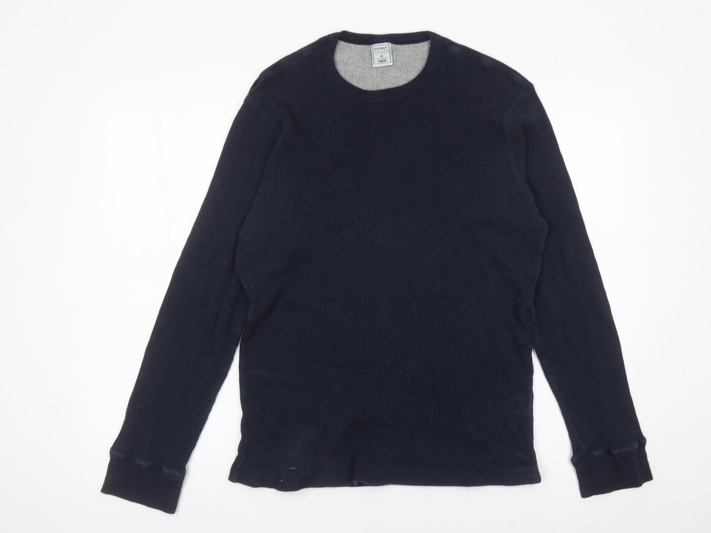 Old Navy Men’s Navy Blue Waffle-Knit Cotton Pullover Jumper M