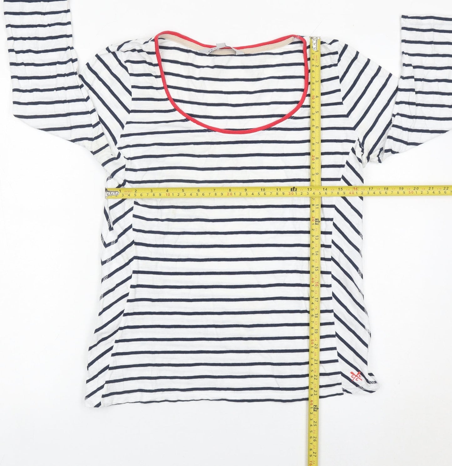 Crew Clothing Co. Women’s White Navy Stripe Cotton 3/4 Sleeve Top Size 14