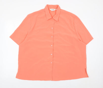 Damart Women’s Orange Short Sleeve Collared Button-Up Shirt Size 22