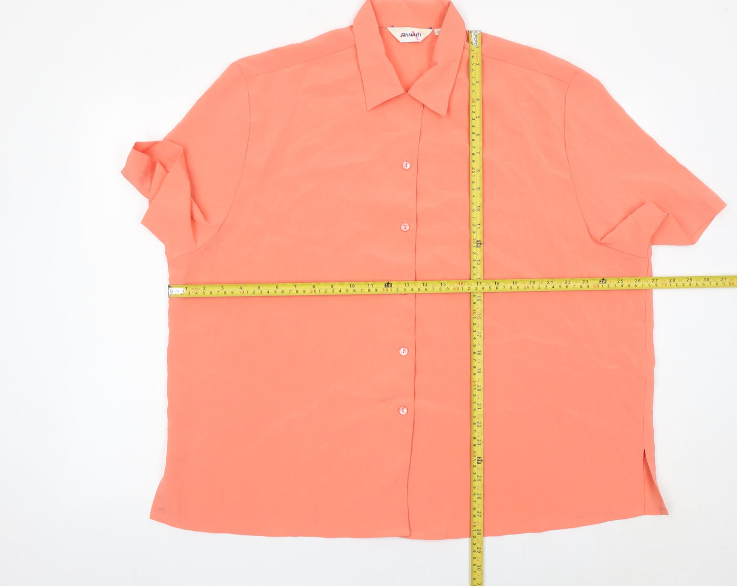 Damart Women’s Orange Short Sleeve Collared Button-Up Shirt Size 22