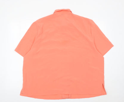 Damart Women’s Orange Short Sleeve Collared Button-Up Shirt Size 22