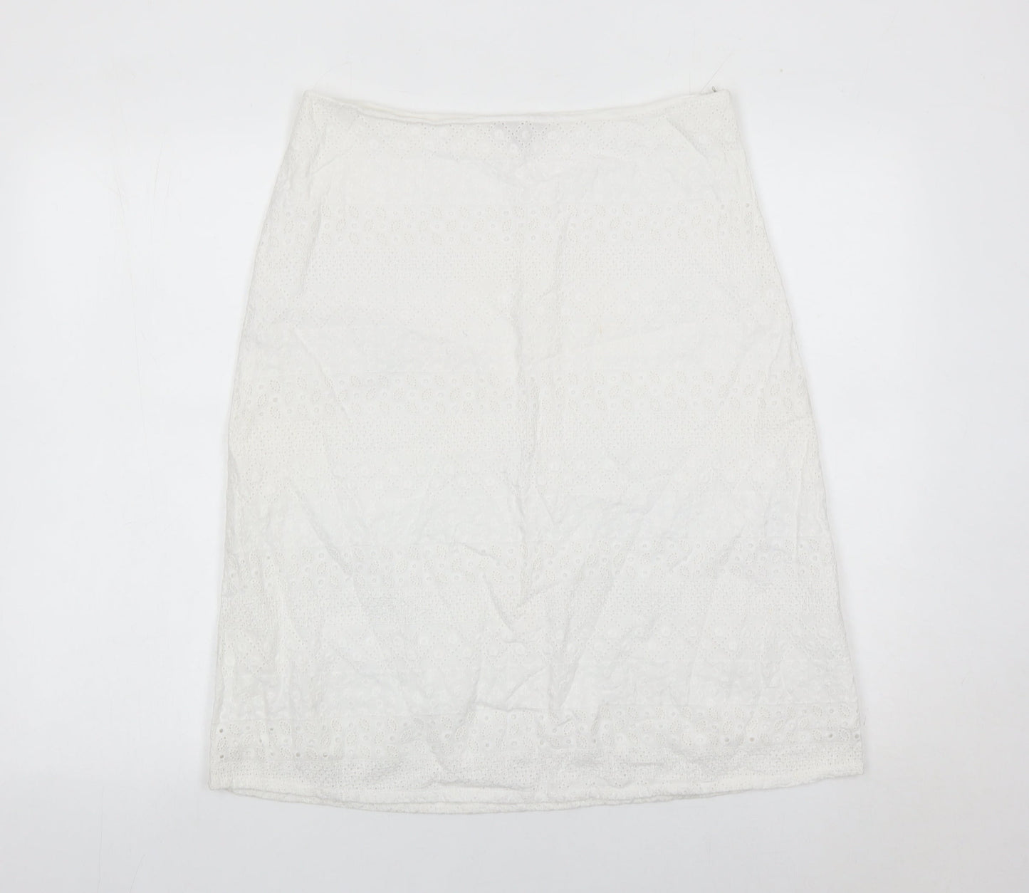 Monsoon Womens White Cotton Pencil Skirt Size 12 Knee Length