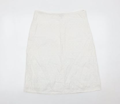 Monsoon Womens White Cotton Pencil Skirt Size 12 Knee Length