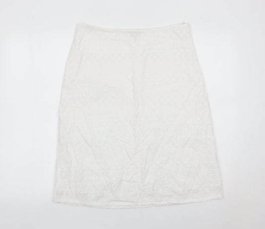 Monsoon Womens White Cotton Pencil Skirt Size 12 Knee Length