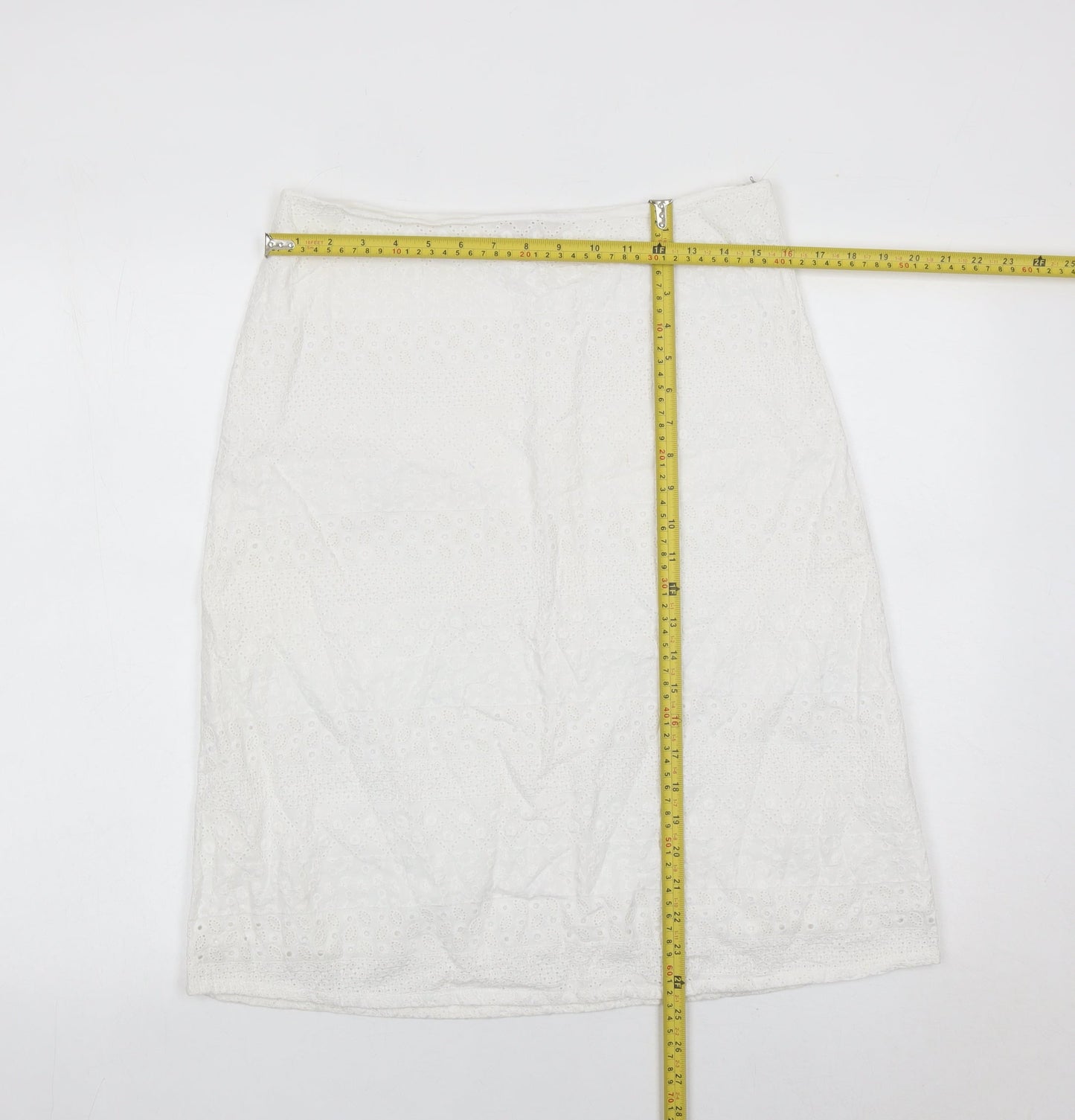 Monsoon Womens White Cotton Pencil Skirt Size 12 Knee Length